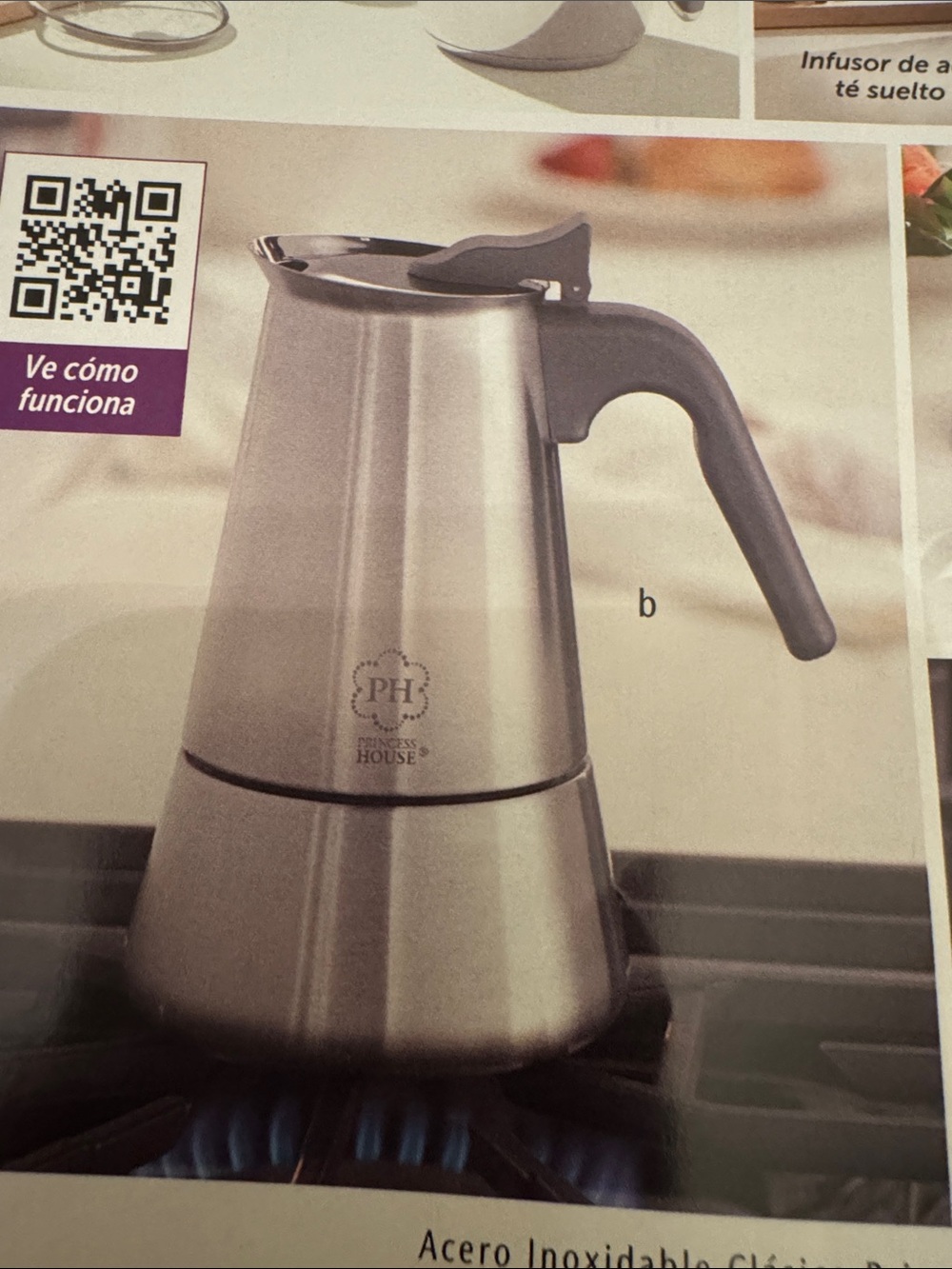 Princess House Stainless Steel Stovetop Coffee Maker Espresso with Gray Handle